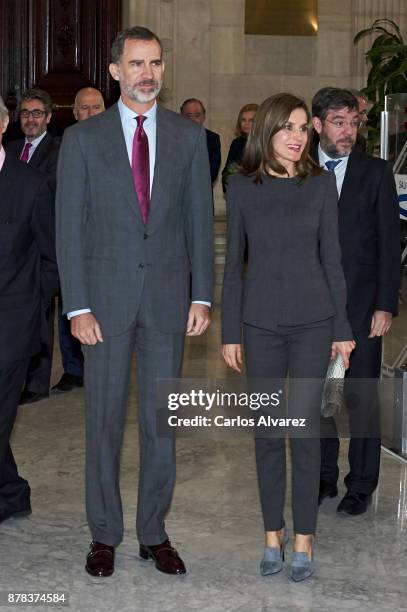 King Felipe VI of Spain and Queen Letizia of Spain attends a meeting at the National Library on November 24, 2017 in Madrid, Spain.