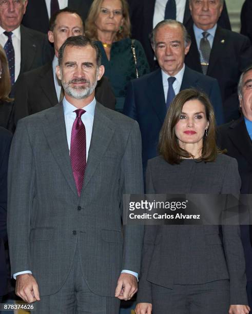 King Felipe VI of Spain and Queen Letizia of Spain attend a meeting at the National Library on November 24, 2017 in Madrid, Spain.