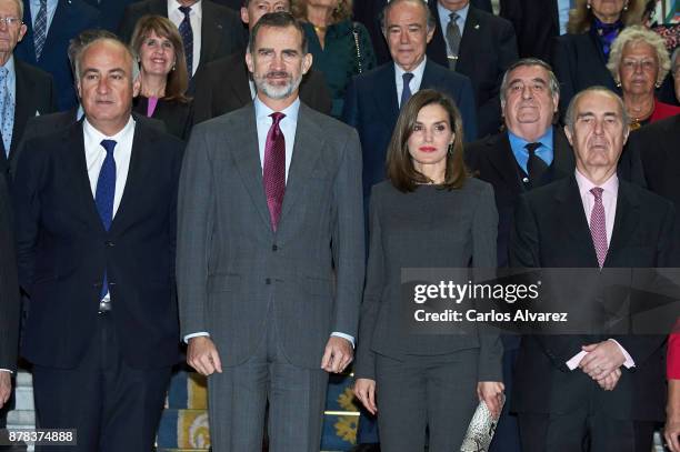 King Felipe VI of Spain and Queen Letizia of Spain attends a meeting at the National Library on November 24, 2017 in Madrid, Spain.