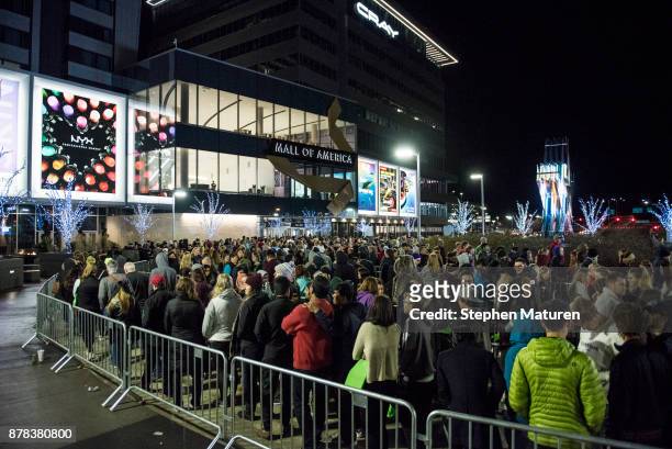 People line up for a Black Friday giveaway outside the Mall of America on November 24, 2017 in Bloomington, Minnesota.