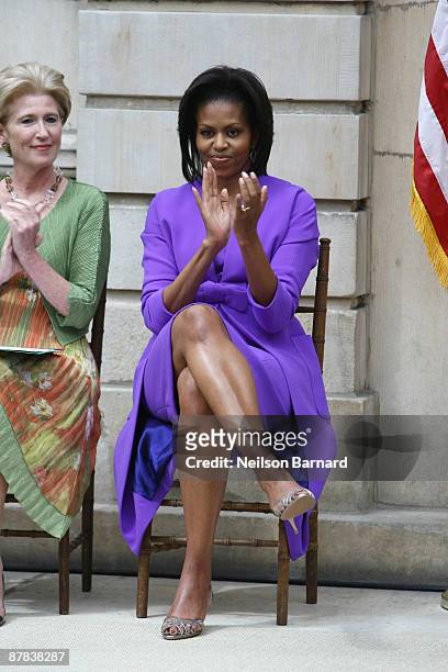 First lady Michelle Obama and Emily K. Rafferty, President of the Metropolitan Museum of Art attend the ribbon cutting ceremony to officially re-open...