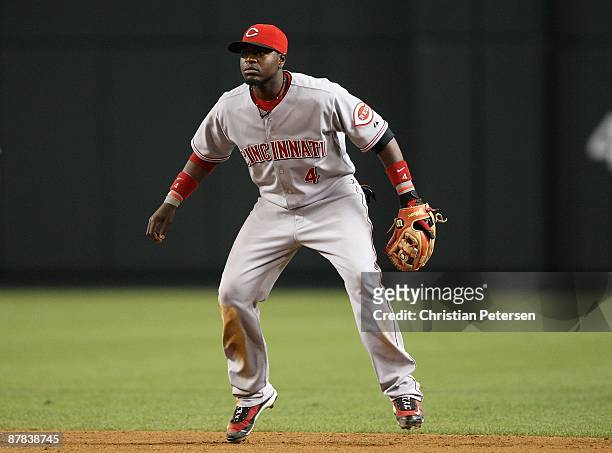 Infielder Brandon Phillips of the Cincinnati Reds in action during the major league baseball game against the Arizona Diamondbacks at Chase Field on...