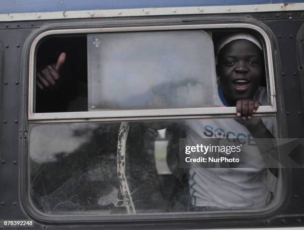 The crowd cheers and dances at the presidential inauguration ceremony of Emmerson Mnangagwa in Harare, Zimbabwe, Friday, November 24, 2017. Mnangagwa...