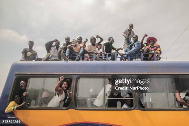 The crowd cheers and dances at the presidential inauguration ceremony of Emmerson Mnangagwa in Harare, Zimbabwe, Friday, November 24, 2017. Mnangagwa...