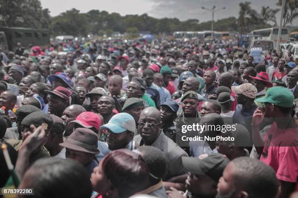 The crowd cheers and dances at the presidential inauguration ceremony of Emmerson Mnangagwa in Harare, Zimbabwe, Friday, November 24, 2017. Mnangagwa...