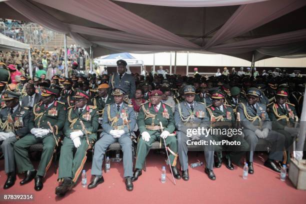 The crowd cheers and dances at the presidential inauguration ceremony of Emmerson Mnangagwa in Harare, Zimbabwe, Friday, November 24, 2017. Mnangagwa...