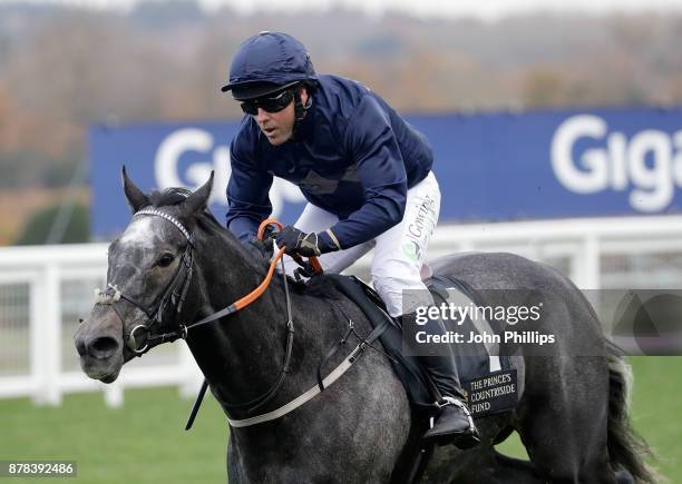 Michael Owen riding Calder Prince finishes second in The Prince's Countryside Fund Charity Race during the PCF Racing Weekend and Shopping Fair at...