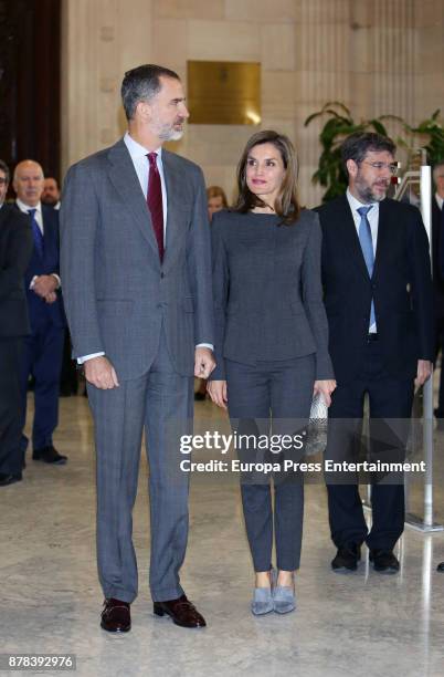 King Felipe VI of Spain, Queen Letizia of Spain and Alberto Nadal meet the board of the National Library on November 24, 2017 in Madrid, Spain.