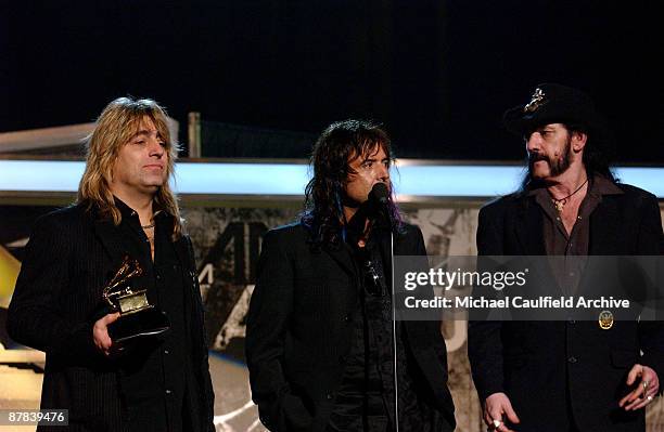 Phil Campbell, Mikkey Dee and Lemmy Kilmister of Motorhead, winners of Best Metal Performance for "Whiplash"