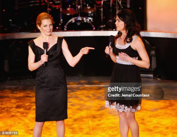 Actors Kate Jennings Grant and Lauren Graham perform onstage during the Visa Signature Tony Awards season celebration at The Hudson Theatre on May...