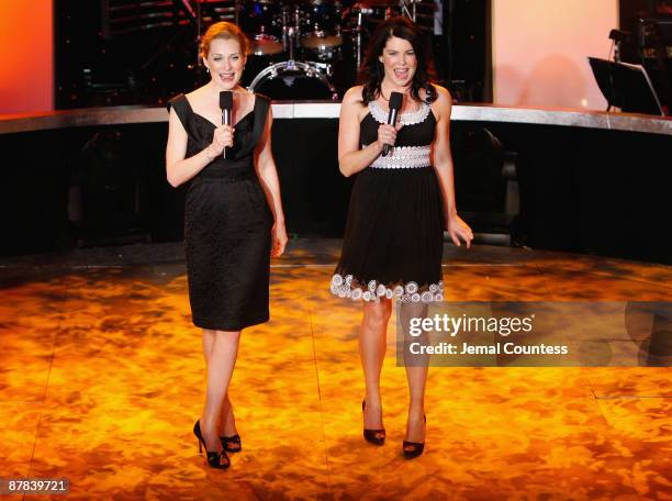 Actors Kate Jennings Grant and Lauren Graham perform onstage during the Visa Signature Tony Awards season celebration at The Hudson Theatre on May...