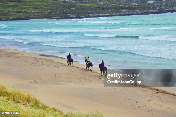 pony trekking, derrynane, ireland. - trail ride stock pictures, royalty-free photos & images