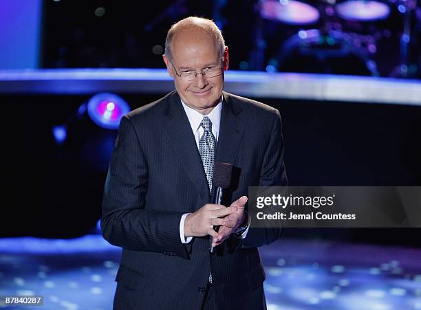 News anchor Harry Smith speaks onstage during the Visa Signature Tony Awards season celebration at The Hudson Theatre on May 18, 2009 in New York...