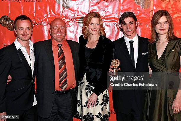 "Breaking Bad" actors Aaron Paul, Dean Norris, Anna Gunn, RJ Mitte and Betsy Brandt accept the AMC Peabody Award at the 68th Annual George Foster...