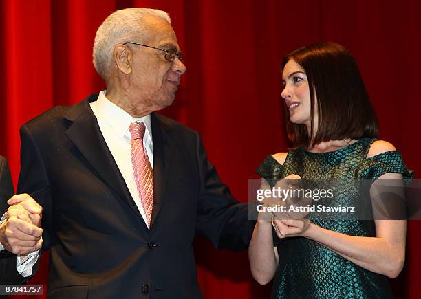 Earle Hyman and Anne Hathaway attend the 54th Annual Village Voice Obie Awards at Webster Hall on May 18, 2009 in New York City.