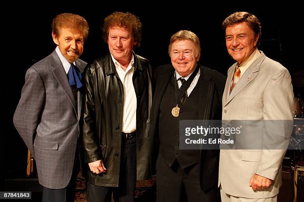 Sonny James, Randy Scruggs, Roy Clark and Ray Walker attend the 2009 Country Music Hall of Fame Medallion Ceremony on May 17, 2009 in Nashville,...