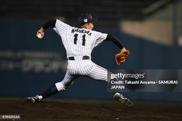 Starting pitcher Itto Morokuma of Japan pitches against Matsuyama City IX during the U-15 Asia Challenge Match between Japan and Matsuyama City IX at...