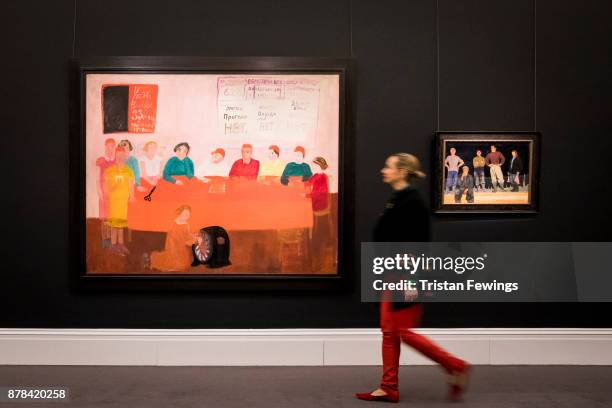 Georgy Rublev's 'A Factory Party Meeting' goes on view as part of the first ever auction dedidicated to Soviet Art at Sotheby's on November 24, 2017...