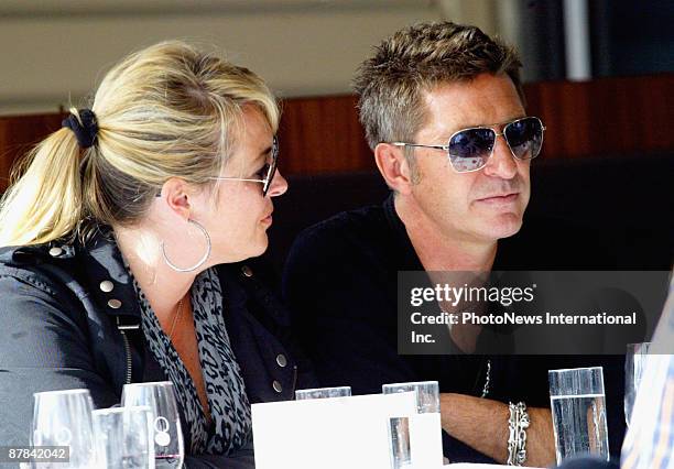 Fashion designer Wayne Cooper with his previously estranged partner Sarah Marsh are seen re-united whilst lunching at the Woolloomooloo Wharf on May...