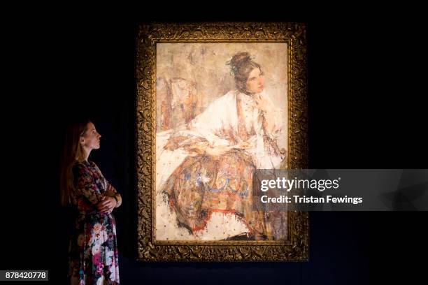 Nikolai Fechin's 'Portrait of Nadezhda Sapozhnikova' goes on view as part of Sotheby's bi-annual sale of Russian Art at Sotheby's on November 24,...