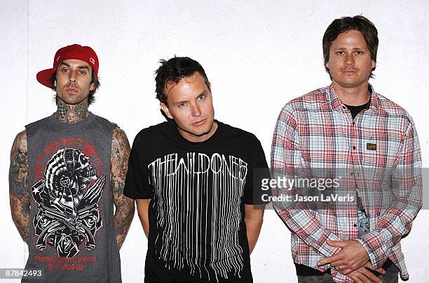 Travis Barker, Mark Hoppus and Tom DeLonge of Blink-182 attend their summer tour launch party at El Compadre on May 18, 2009 in Los Angeles,...