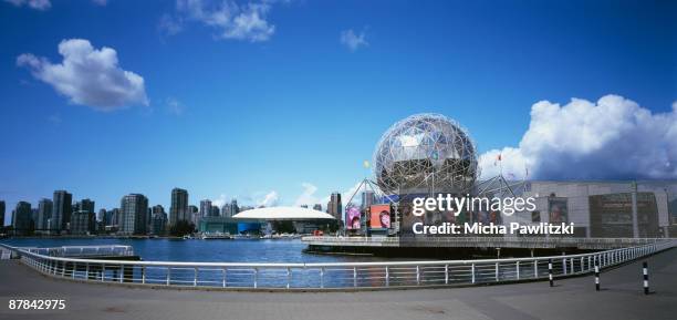 view on downtown vancouver and science world - yaletown stock pictures, royalty-free photos & images