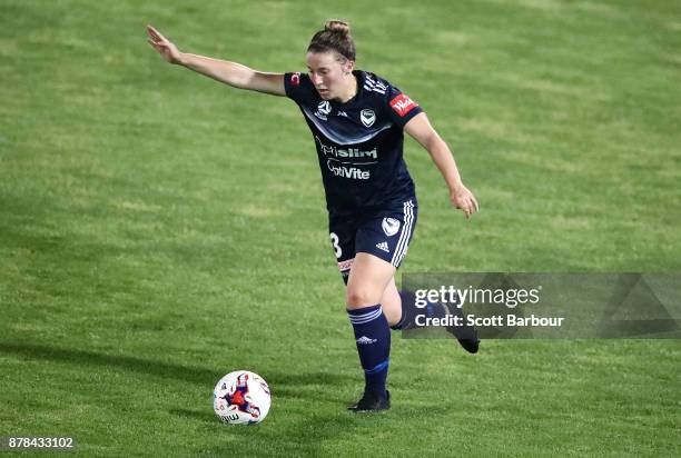 Alexandra Gummer of the Victory controls the ball during the round eight W-League match between the Melbourne Victory and Western Sydney Wanderers at...