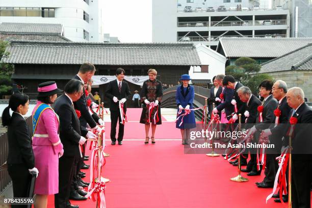 Prince Akishino, Princess Laurentien of the Netherlands and Princess Kiko of Akishino attend the tape-cutting ceremony of the new main gate to...