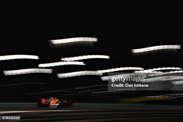 Fernando Alonso of Spain driving the McLaren Honda Formula 1 Team McLaren MCL32 on track during practice for the Abu Dhabi Formula One Grand Prix at...