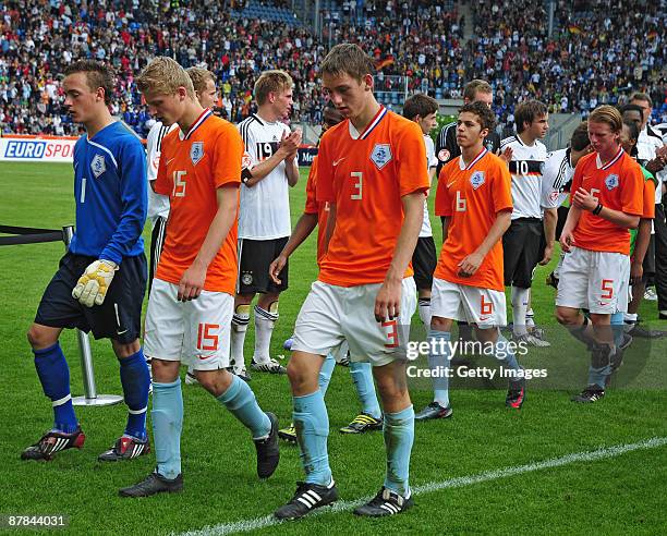 Team of Netherlands looks dejected during the Uefa U17 European Championship Final between Netherlands and Germany at the Magdeburg Stadium on May...