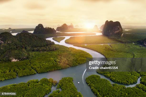 aerial view of beautiful nature landscape of curve of river and beach with hill and mountain at krabi, south of thailand. travel destination concept. - latin american civilizations 個照片及圖片檔