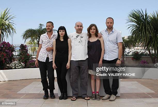 Actors Christos Passalis, Mary Tsoni, actor Christos Stergioglou, Aggeliki Papoulia and Greek director Yorgos Lanthimos during the photocall of...