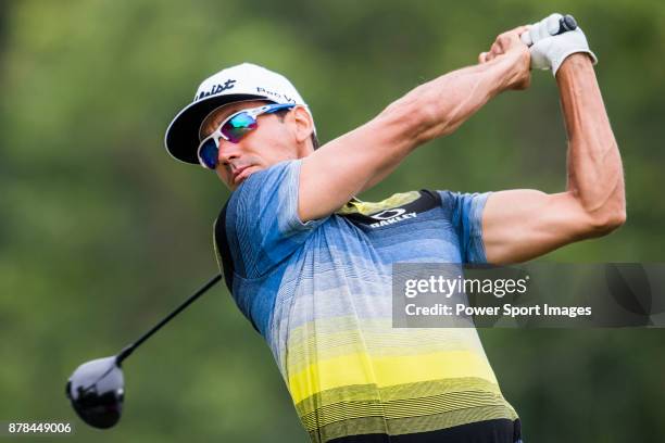 Rafa Cabrera Bello of Spain plays a shot during round two of the UBS Hong Kong Open at The Hong Kong Golf Club on November 24, 2017 in Hong Kong,...