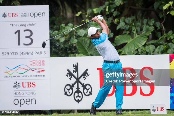 Chawrasia of India tees off during round two of the UBS Hong Kong Open at The Hong Kong Golf Club on November 24, 2017 in Hong Kong, Hong Kong.