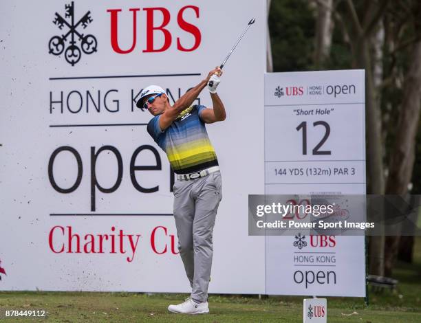 Rafa Cabrera Bello of Spain tees off during round two of the UBS Hong Kong Open at The Hong Kong Golf Club on November 24, 2017 in Hong Kong, Hong...