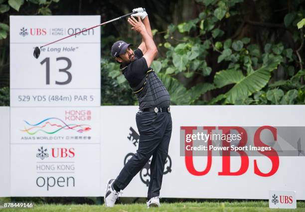 Shiv Kapur of India tees off during round two of the UBS Hong Kong Open at The Hong Kong Golf Club on November 24, 2017 in Hong Kong, Hong Kong.