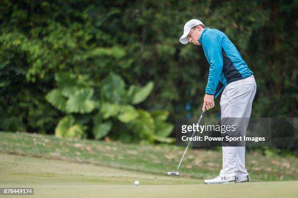 Matthew Fitzpatrick of England plays a shot during round two of the UBS Hong Kong Open at The Hong Kong Golf Club on November 24, 2017 in Hong Kong,...
