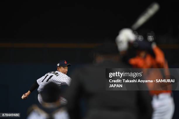 Starting pitcher Itto Morokuma of Japan pitches against Matsuyama City IX during the U-15 Asia Challenge Match between Japan and Matsuyama City IX at...