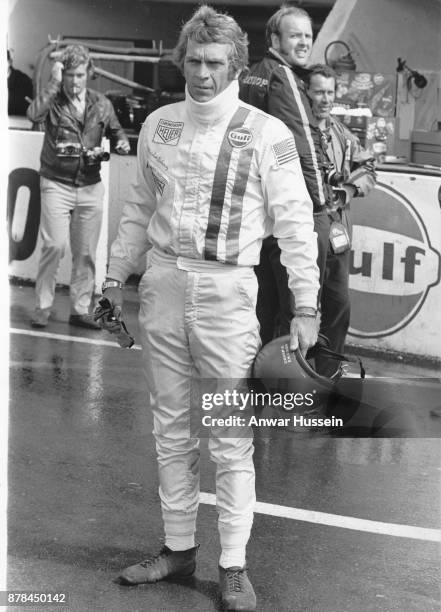 Actor Steve McQueen on the set of the movie 'Le Mans' on June 24, 1971 in Le Mans, France