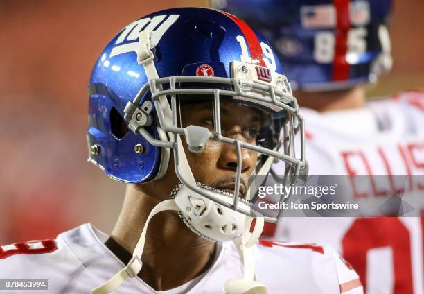 New York Giants wide receiver Travis Rudolph warms up before a NFL game between the Washington Redskins and the New York Giants, on November 23 at...