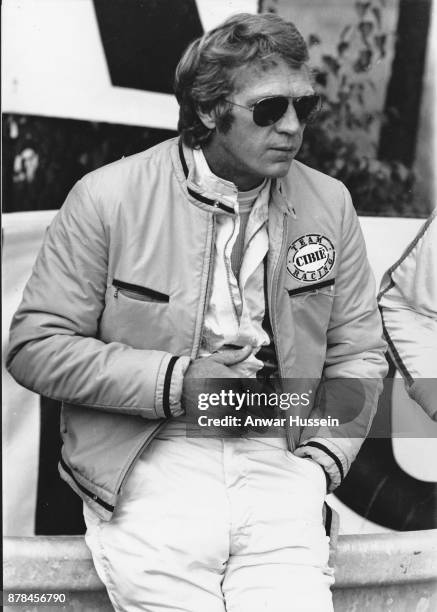 Actor Steve McQueen on the set of the movie 'Le Mans' on June 24, 1971 in Le Mans, France