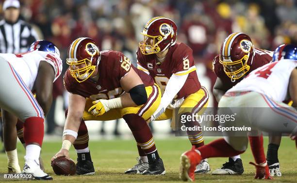 Washington Redskins center Tony Bergstrom ready to snap to quarterback Kirk Cousins during a NFL game between the Washington Redskins and the New...