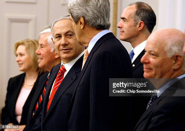 Israeli Prime Minister Benjamin Netanyahu poses for photographs with Sen. Kristen Gillibrand , Senate Foreign Relations Committee ranking member Sen....