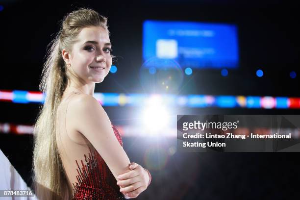 First place winner Elena Radionova of Russia looks on after winning the Ladies Free skating duirng the 2017 Shanghai Trophy at the Oriental Sports...