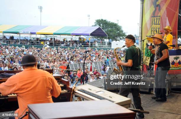 The Neville Brothers perform during the 40th Annual New Orleans Jazz & Heritage Festival Presented by Shell at the Fair Grounds Race Course on May 3,...