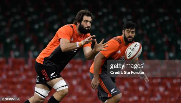 New Zealand All Blacks captain Samuel Whitelock in action during training ahead of their International against Wales at Principality Stadium on...