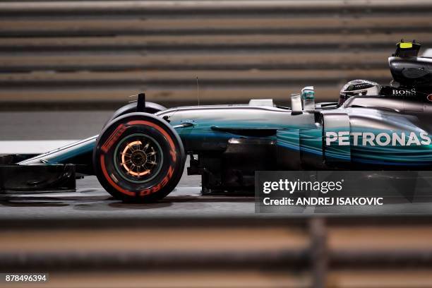 Mercedes' Finnish driver Valtteri Bottas drives during the second practice session ahead of the Abu Dhabi Formula One Grand Prix at the Yas Marina...