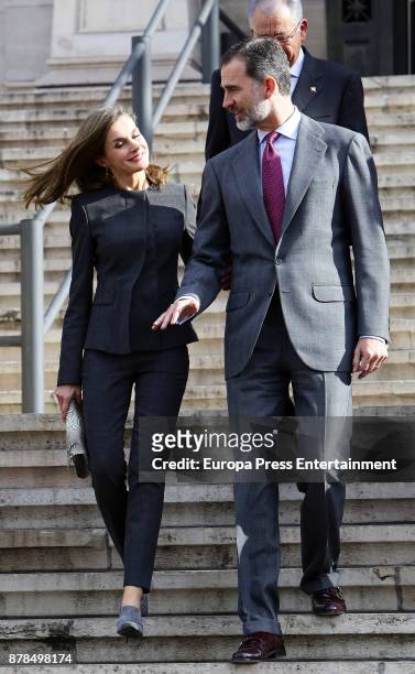 King Felipe VI of Spain and Queen Letizia of Spain meet the board of the National Library on November 24, 2017 in Madrid, Spain.