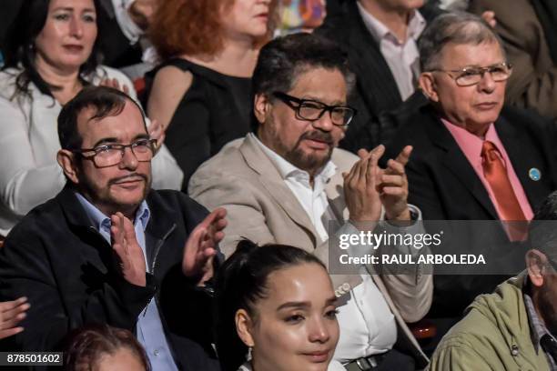 Leader Rodrigo Londono Echeverri, aka "Timochenko", and his comrades Luciano Marin Arango, aka "Ivan Marquez" and Ricardo Tellez aka "Rodrigo Granda"...