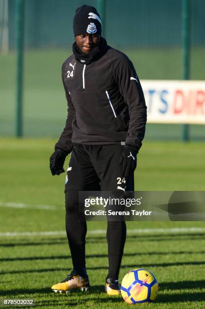 Henri Saivet passes the ball during the Newcastle United Training Session at the Newcastle United Training Centre on November 24 in Newcastle upon...